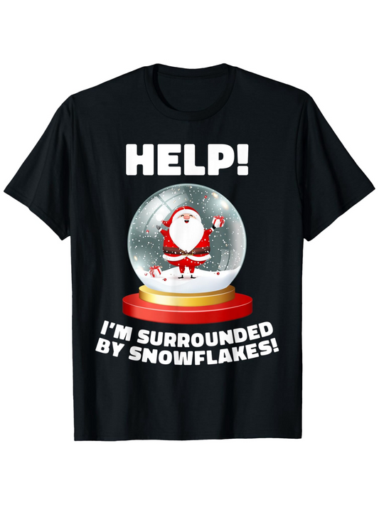 Men's Graphic T-Shirt Help Surrounded By Winter Snow Santa In Glass Globe