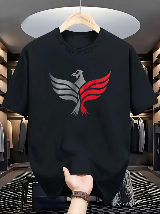 Men's Graphic T-Shirt Dynamic Red And Gray Wings With Bold Striking Phoenix Bird