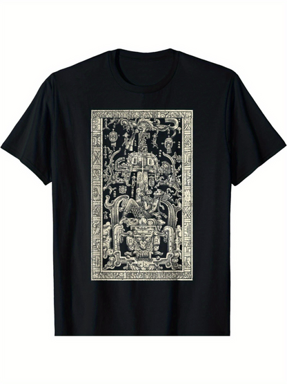 Men's Graphic T-Shirt Intricate Ancient Carvings With Elaborate Figures Among Sacred Symbols Art Panel