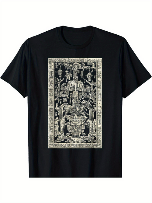 Men's Graphic T-Shirt Intricate Ancient Carvings With Elaborate Figures Among Sacred Symbols Art Panel