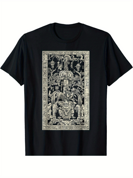 Men's Graphic T-Shirt Intricate Ancient Carvings With Elaborate Figures Among Sacred Symbols Art Panel