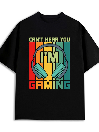 Men's Graphic T-Shirt Cant Hear You Im Gaming With Colorful Retro Headphones And Vertical Stripes