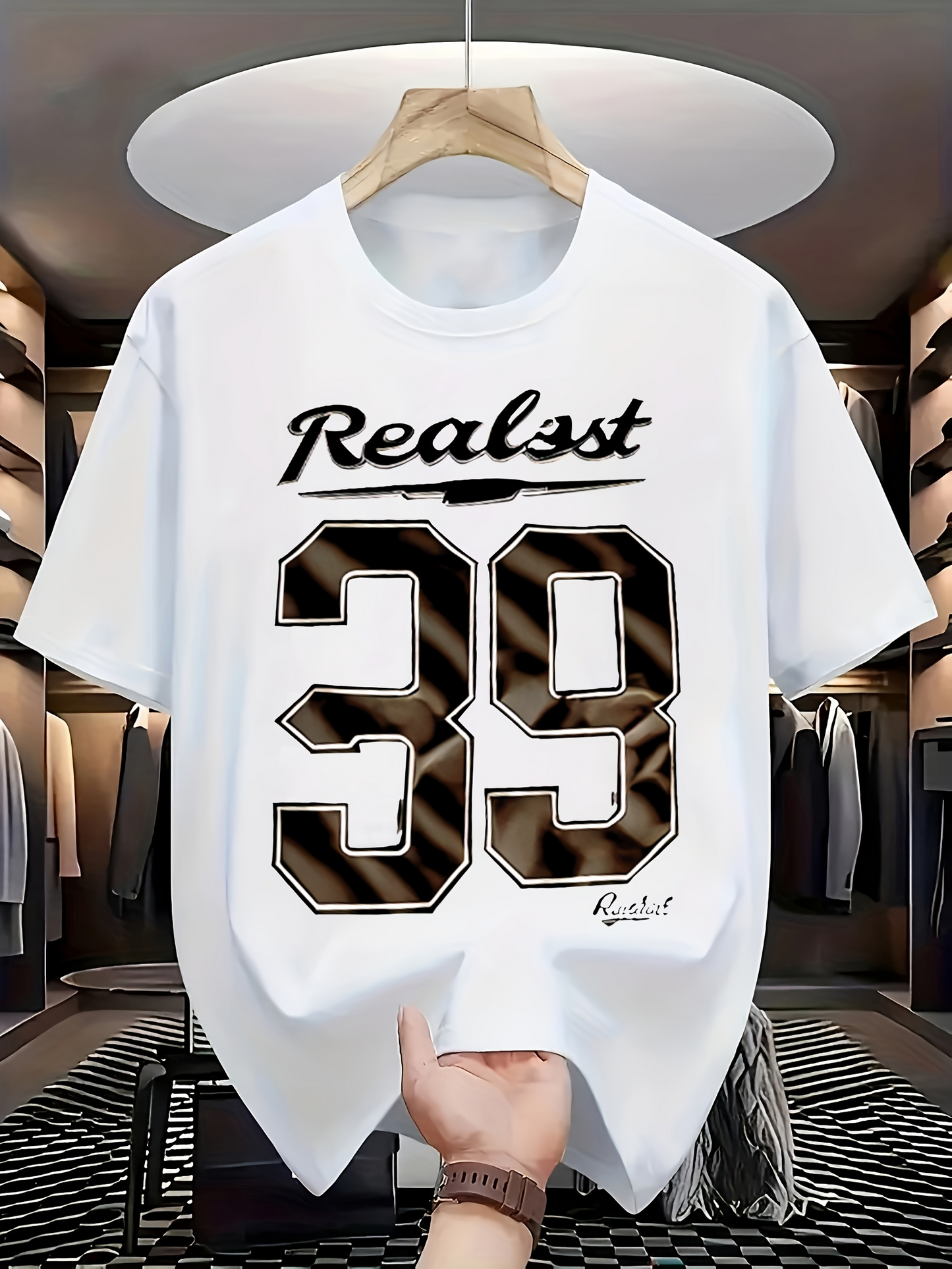 Men's Graphic T-Shirt Realst Bold Lettering With Pattern Filled Large Numbers Shirt