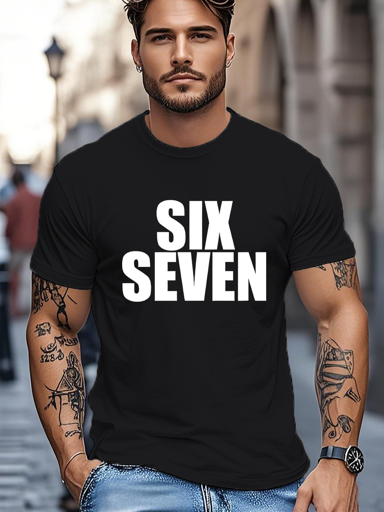 Men's Graphic T-Shirt Six Seven Bold White Lettering Standing Out On Classic Black Tshirt