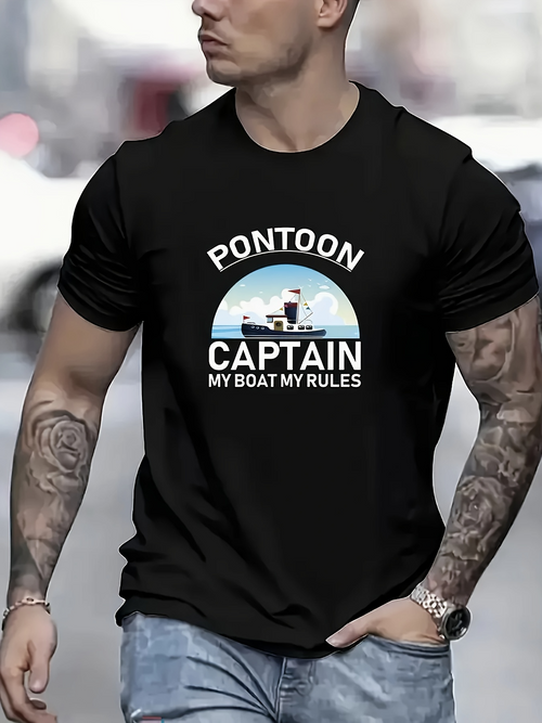 Men's Graphic T-Shirt Pontoon Captain Sunset Horizon My Boat My Rules Boat