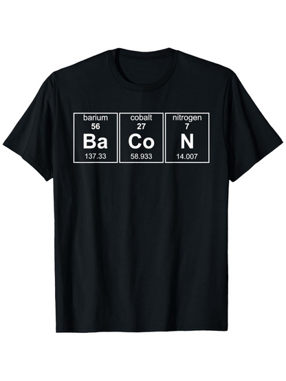 Men's Graphic T-Shirt Periodic Table Elements Design With Black Shirt Chemistry Bacon