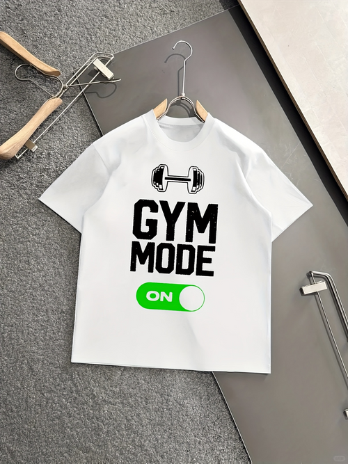 Men's Graphic T-Shirt Gym Mode On With Barbell Illustration And Toggle Switch Graphic