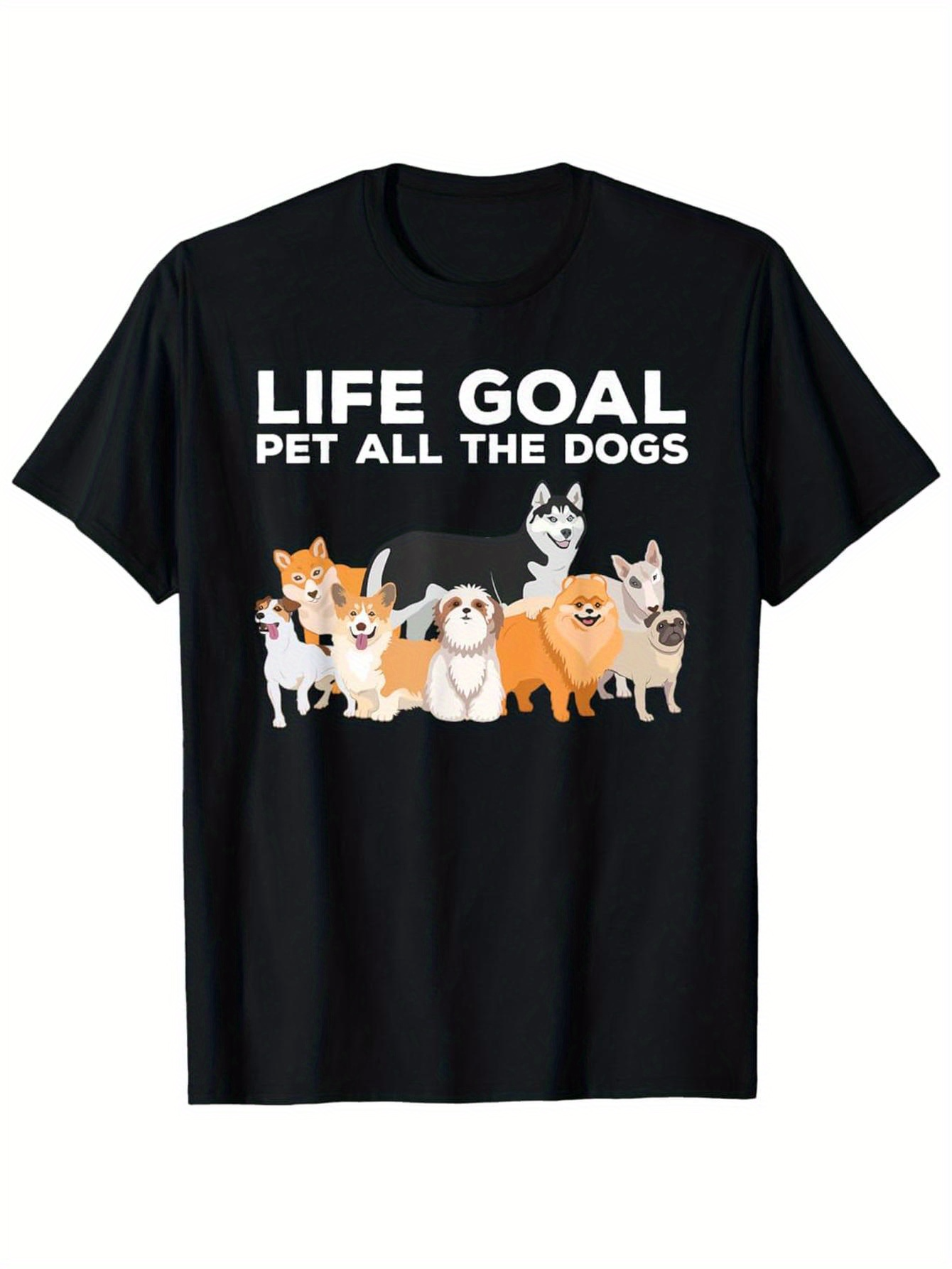 Men's Graphic T-Shirt Life Goal Pet All The Dogs Surrounded By Happy Cartoon Smiling Playful Puppies Dogs