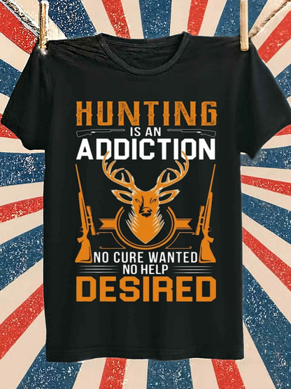 Men's Graphic T-Shirt Hunting Is An Addiction With Rifles And Majestic Deer Head