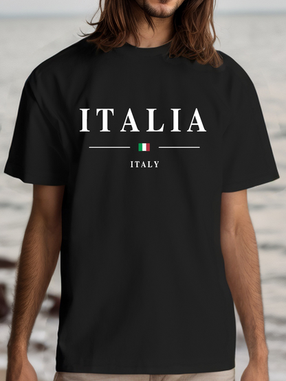Men's Graphic T-Shirt Italia Text With Tricolor Flag And Underlined Letters Italy
