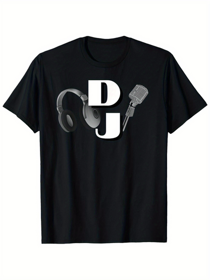 Men's Graphic T-Shirt DJ With Classic Headphones And Retro Microphone Graphic