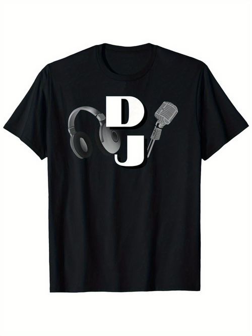 Men's Graphic T-Shirt DJ With Classic Headphones And Retro Microphone Graphic