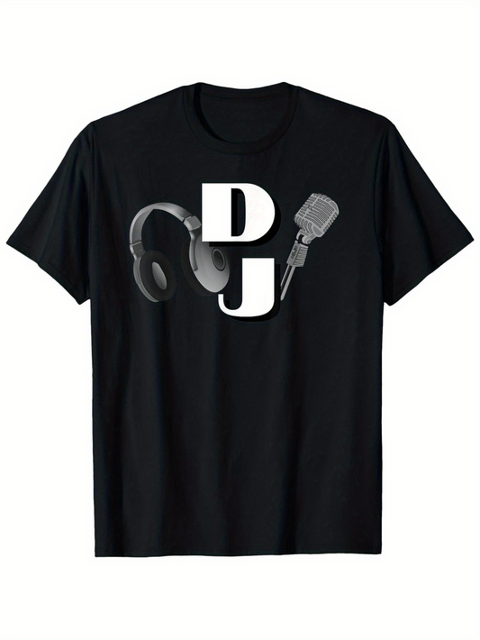 Men's Graphic T-Shirt DJ With Classic Headphones And Retro Microphone Graphic