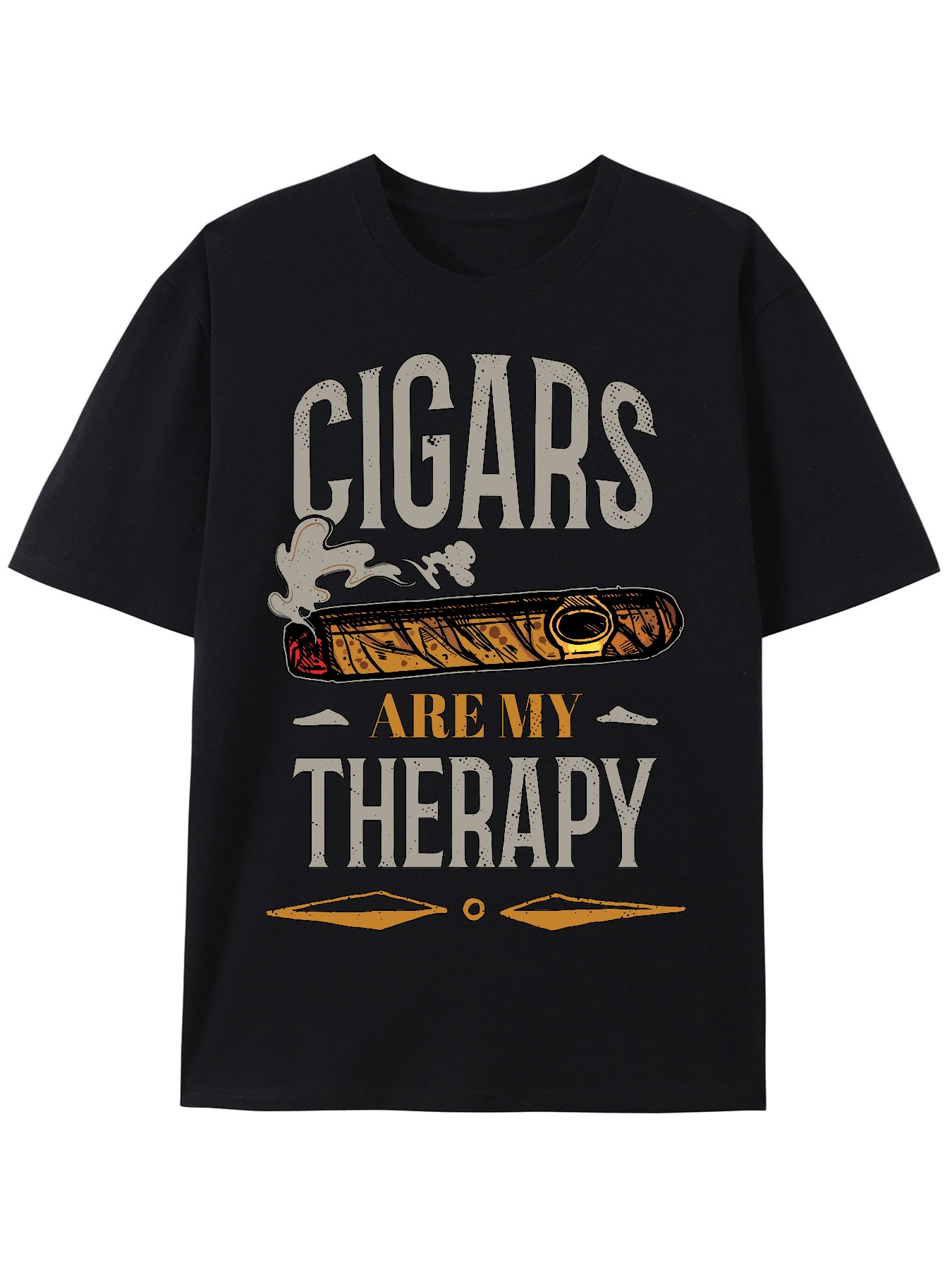 Men's Graphic T-Shirt Cigars Are My Therapy Vintage Style Illustration With Burning Cigar