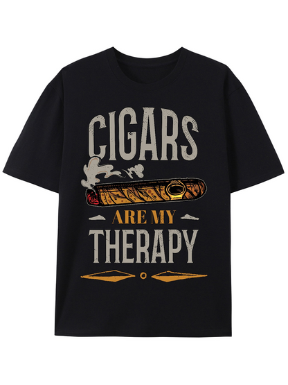 Men's Graphic T-Shirt Cigars Are My Therapy Vintage Style Illustration With Burning Cigar