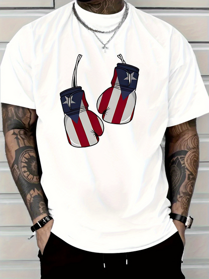 Men's Graphic T-Shirt Patriotic Stripes With Stars Over Hanging Boxing Gloves