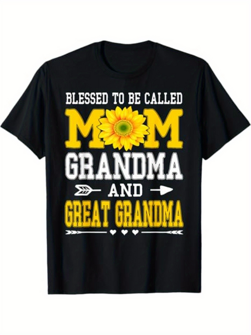 Men's Graphic T-Shirt Blessed To Be Called Mom Grandma And Great Grandma Sunflower Typography Shirt