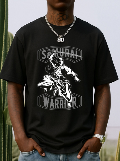 Men's Graphic T-Shirt Samurai Warrior Dynamic Brushstrokes In Black And White Defender Samurai