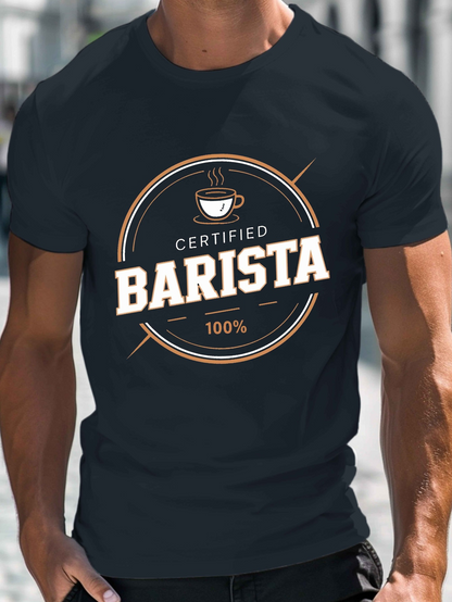 Men's Graphic T-Shirt Certified 100 Percent Badge With Coffee Cup Barista