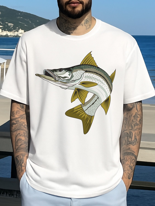 Men's Graphic T-Shirt Sunlit Ocean Breeze With Realistic Fish Design Swimming Barracuda