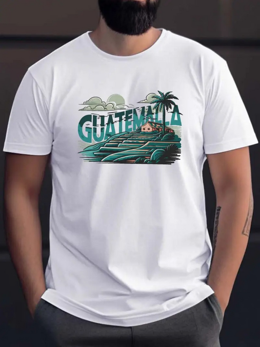 Men's Graphic T-Shirt Guatemala Sunrise Over Palm Trees Mountain Lake Scenic Print
