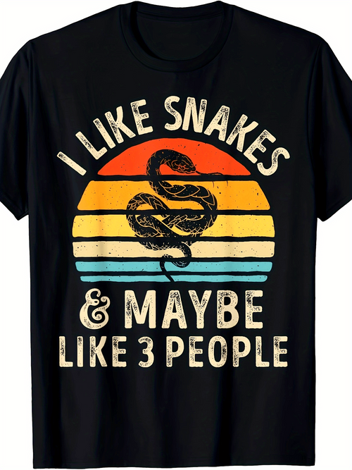 Men's Graphic T-Shirt I Like Snakes With Retro Sunset Gradient Behind Coiled Snake Design