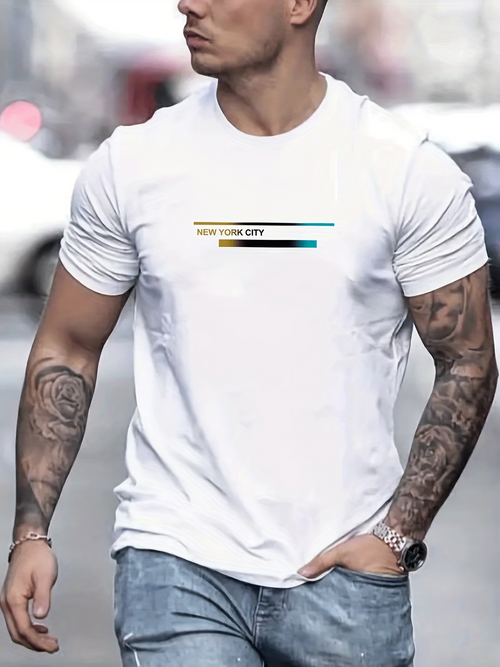 Men's Graphic T-Shirt Urban Energy With Colorful Lines Against White T Shirt