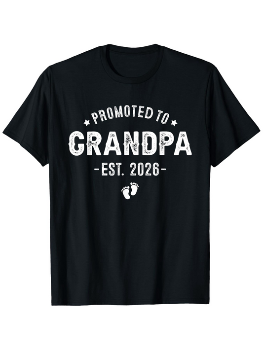 Men's Graphic T-Shirt Promoted To Grandpa Est 2026 Bold Lettering With Baby Footprints Grandpa