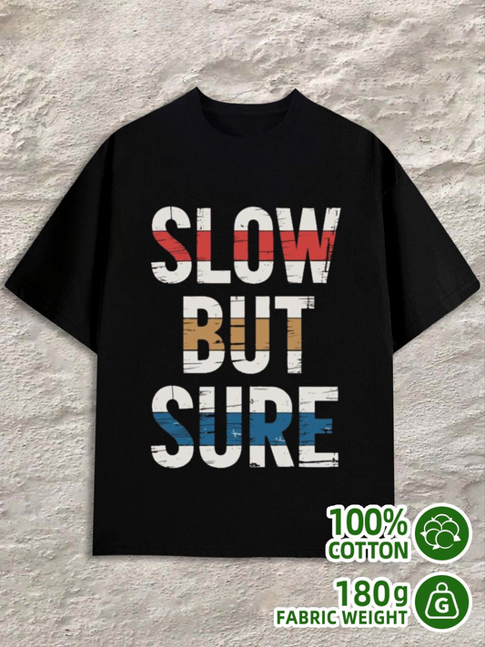 Men's Graphic T-Shirt Slow But Sure Geometric Block Colorful Bold Letters T Shirt