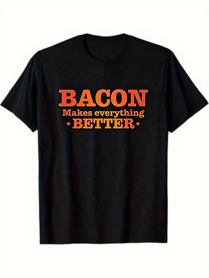 Men's Graphic T-Shirt Bacon Makes Everything Better Bold Orange White Typography Statement T Shirt