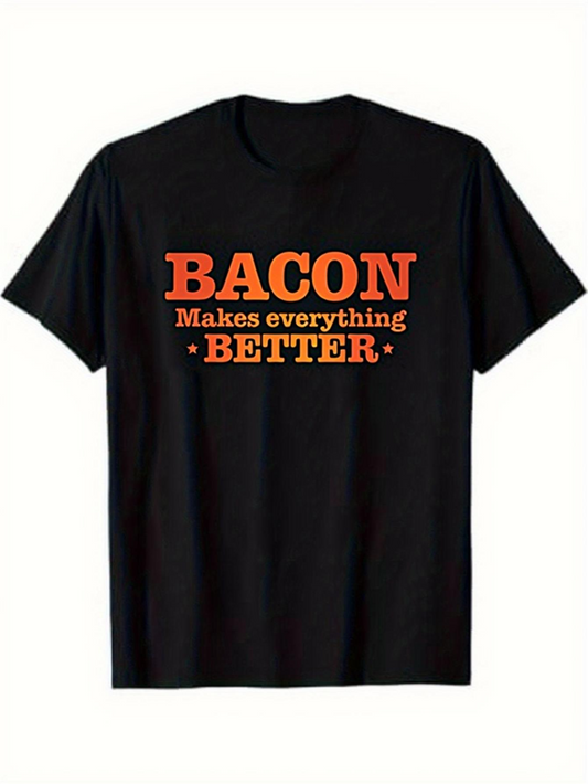 Men's Graphic T-Shirt Bacon Makes Everything Better Bold Orange White Typography Statement T Shirt