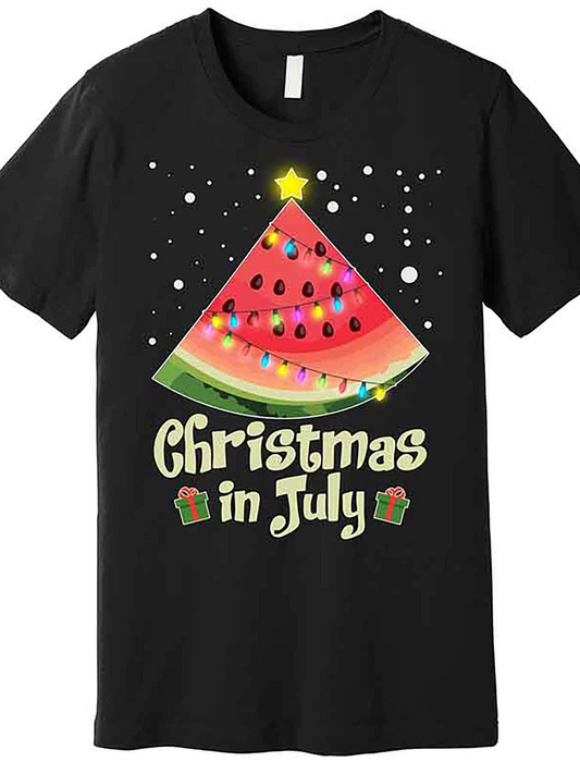 Men's Graphic T-Shirt Christmas In July Festive Watermelon Slice Under Star