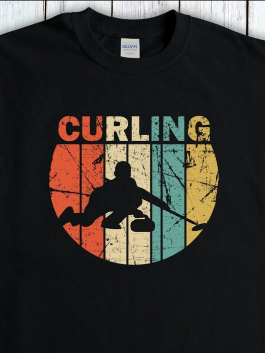 Men's Graphic T-Shirt Curling Vintage Color Block With Athlete In Action Curling