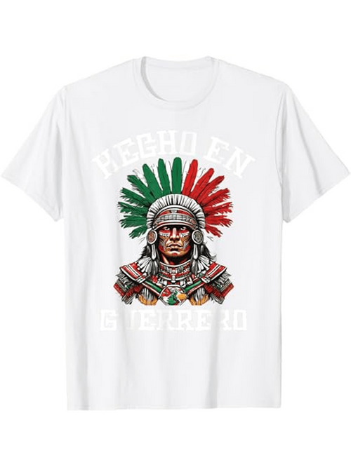 Men's Graphic T-Shirt Hecho En Vibrant Colors And Feathered Headdress Aztec Warrior