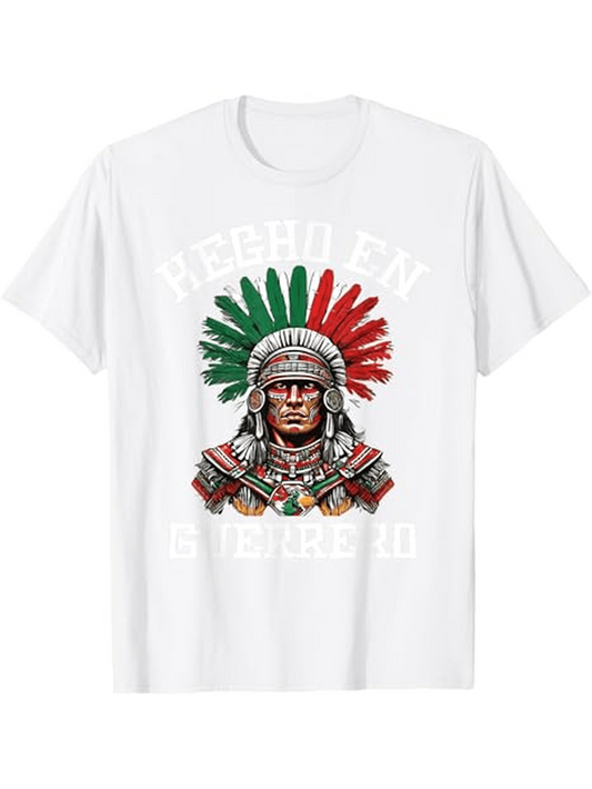 Men's Graphic T-Shirt Hecho En Vibrant Colors And Feathered Headdress Aztec Warrior