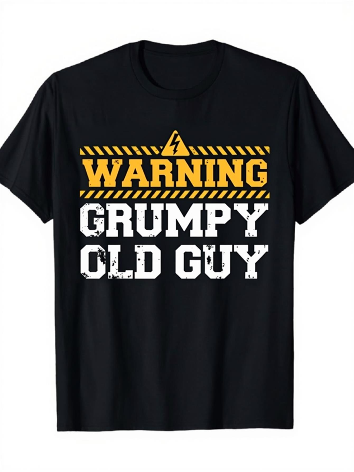 Men's Graphic T-Shirt Warning Sign With Bold Letters On Black Grungy Casual T Shirt