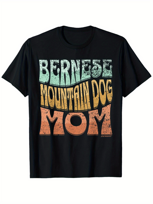 Men's Graphic T-Shirt Retro Distressed Letters Stylish Bernese Mountain Dog Mom T Shirt