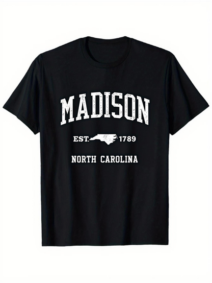 Men's Graphic T-Shirt Madison Vintage Style Lettering And State Outline North Carolina T Shirt