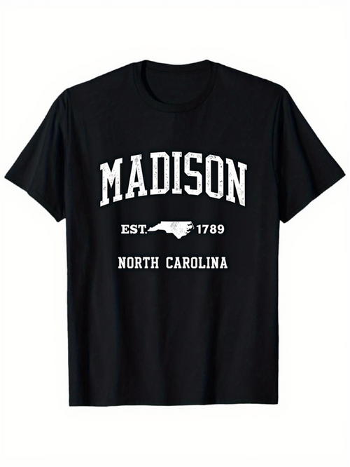 Men's Graphic T-Shirt Madison Vintage Style Lettering And State Outline North Carolina T Shirt