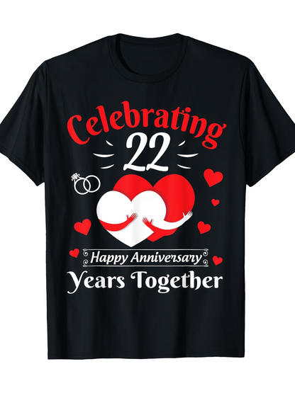 Men's Graphic T-Shirt Celebrating 22 Happy Anniversary Hearts With Wedding Rings And Love