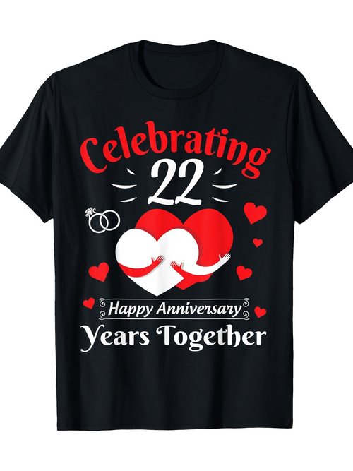 Men's Graphic T-Shirt Celebrating 22 Happy Anniversary Hearts With Wedding Rings And Love