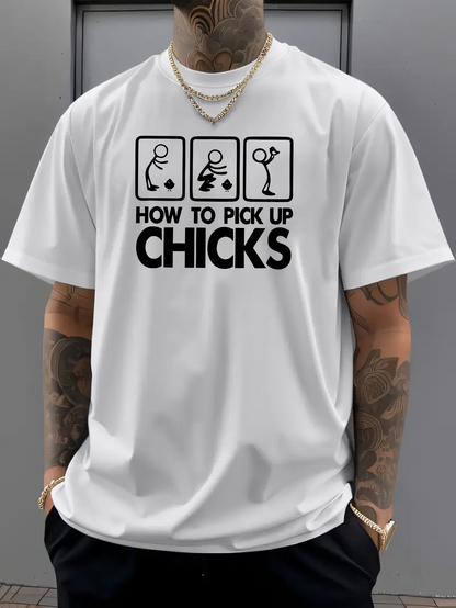 Men's Graphic T-Shirt How To Pick Up Chicks Fun Cartoon Diagrams With Playful Symbols T Shirt