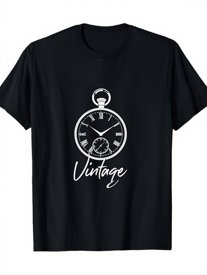 Men's Graphic T-Shirt Vintage Classic Pocket Watch Art With Elegant Script Typography