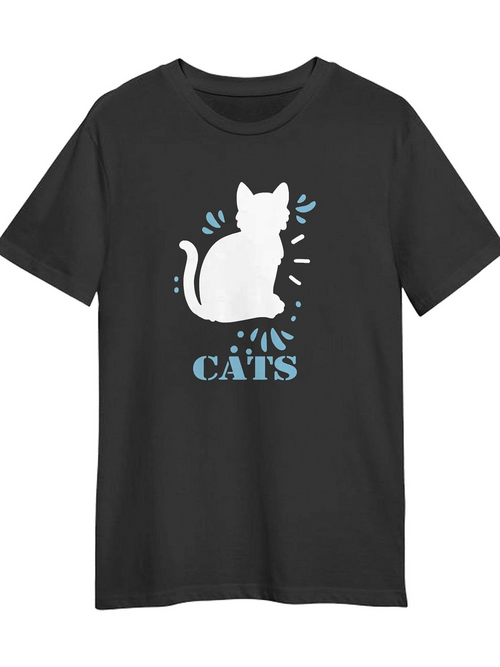 Men's Graphic T-Shirt Cats Playful Ink Splatter With White Silhouette Sitting Cat