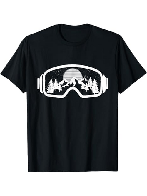 Men's Graphic T-Shirt Mountain Landscape Reflected In Large Ski Goggles Silhouette