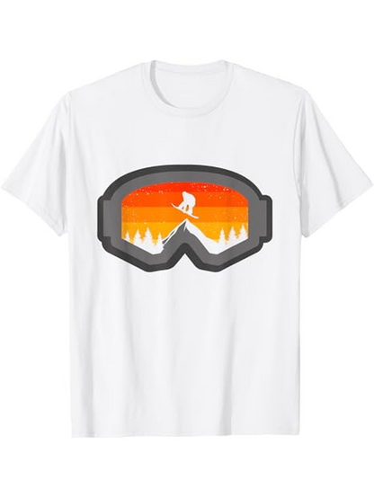 Men's Graphic T-Shirt Sunset Mountain Silhouettes Reflected In Ski Goggle With Snowboarder