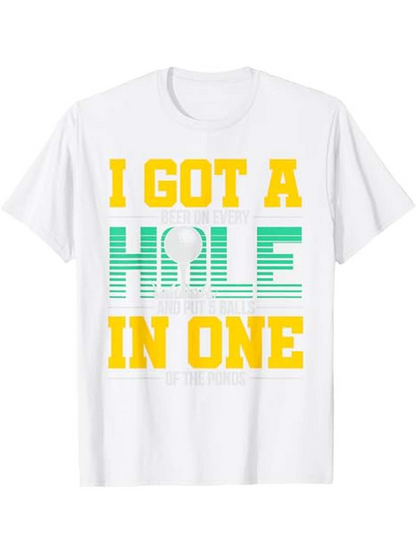 Men's Graphic T-Shirt I Got A Hole In One With Striped Green Pattern And Golf Ball Graphic