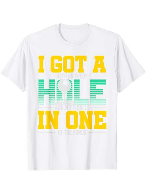Men's Graphic T-Shirt I Got A Hole In One With Striped Green Pattern And Golf Ball Graphic