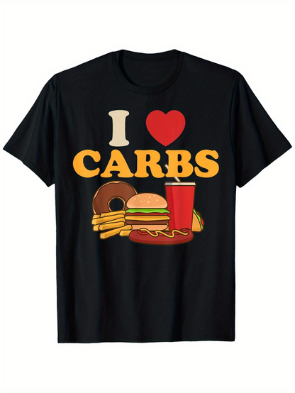 Men's Graphic T-Shirt I Love Carbs With Donut Burger Fries And Soda Cup
