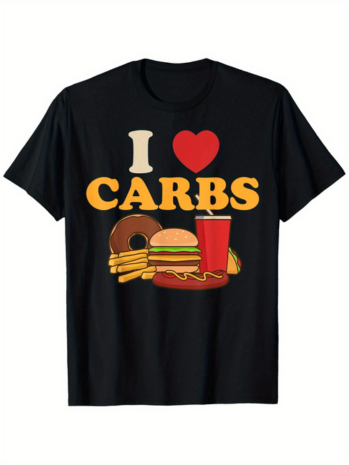 Men's Graphic T-Shirt I Love Carbs With Donut Burger Fries And Soda Cup